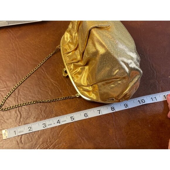 Ingber Gold Lame Small Evening Bag Purse Snap Closure - Picture 5 of 5